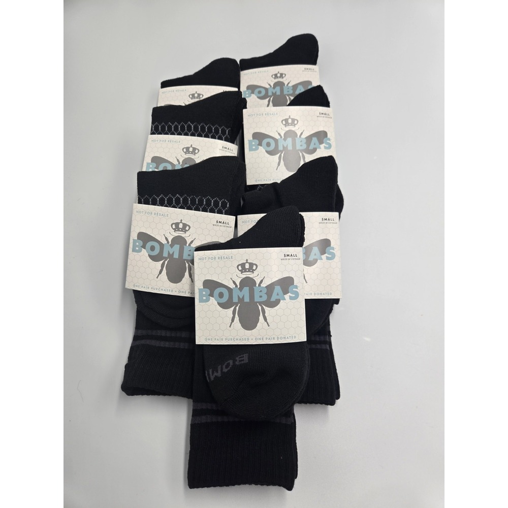 NWT BOMBAS 7-Pair Unisex Black Small Honeycomb Arch Support Crew Socks Size